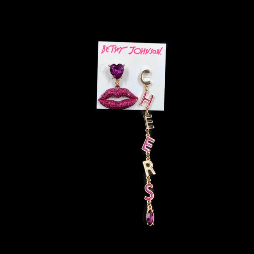Betsey Johnson Lips & Cheers Mismatch Earrings - Picture 6 of 14